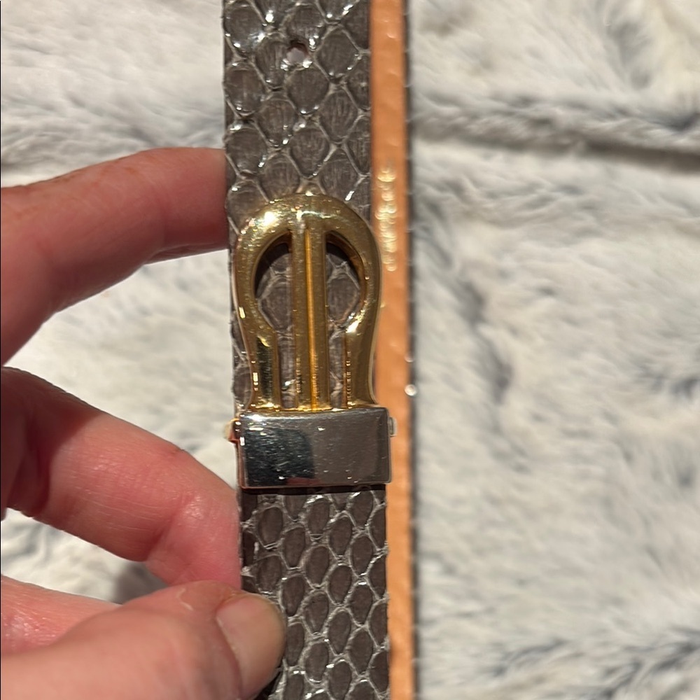 Chic Silver Belt with Gold Buckle grey snake skin real leather NWOT size S